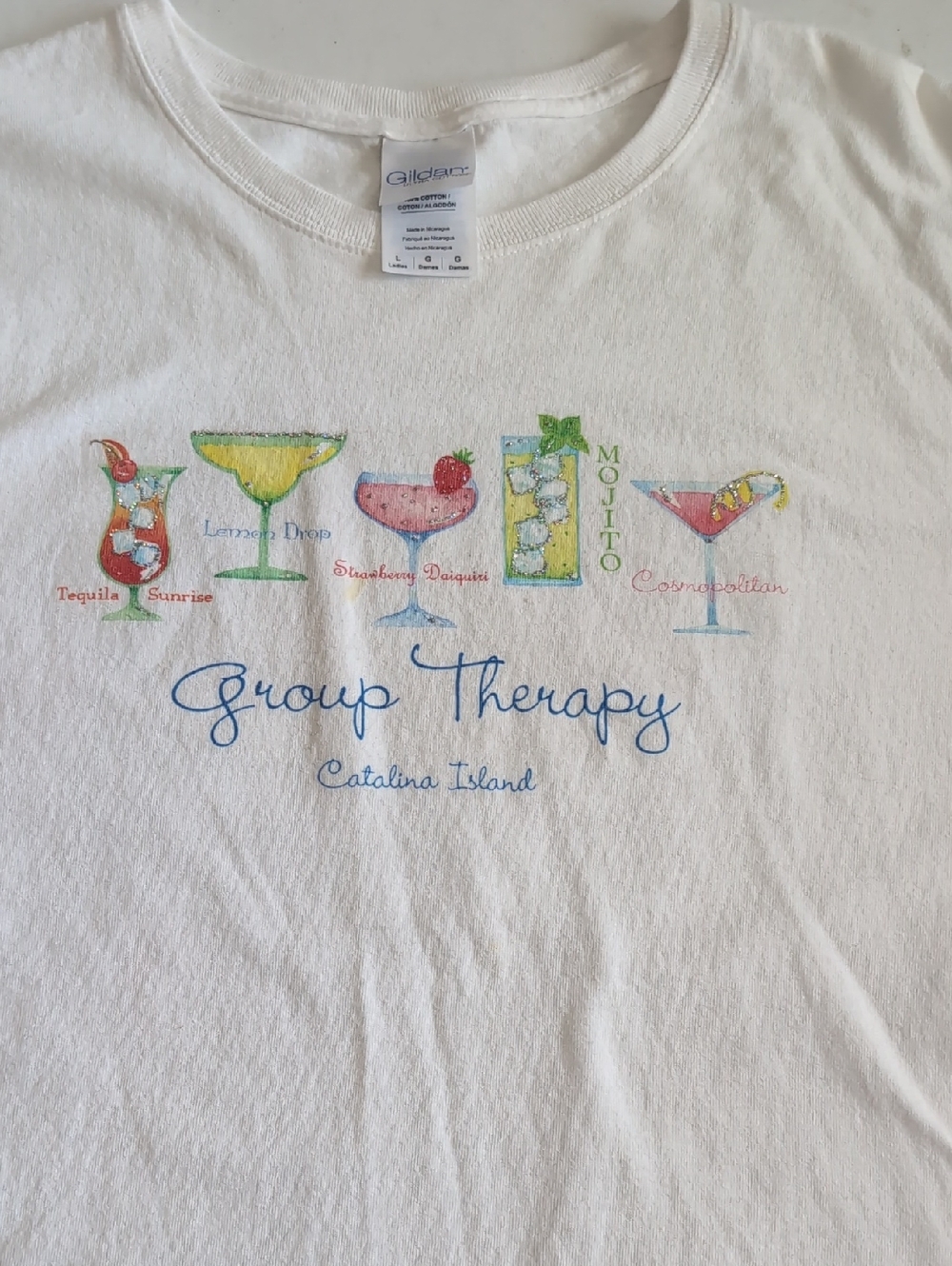 Gildan White Tee with Colorful Cocktail Graphic - Group Therapy